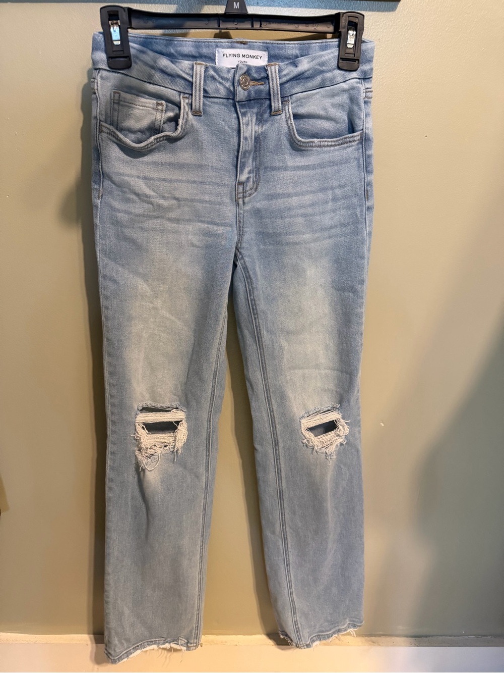 Flying Monkey Light Blue Straight Leg Distressed Jeans